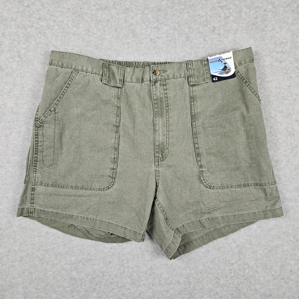 Hook and Tackle Mens 42 Olive Green Shorts Beer Can Island Fishing Cargo Outdoor